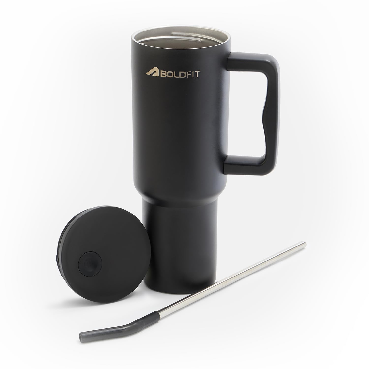 Boldfit Tumbler Bottle with Lid and Straw 1.2L Stainless Steel Water Tumbler | Leakproof Travel Mug with Handle & Reusable Straw Sipper with Cleaning Brush 1200ml