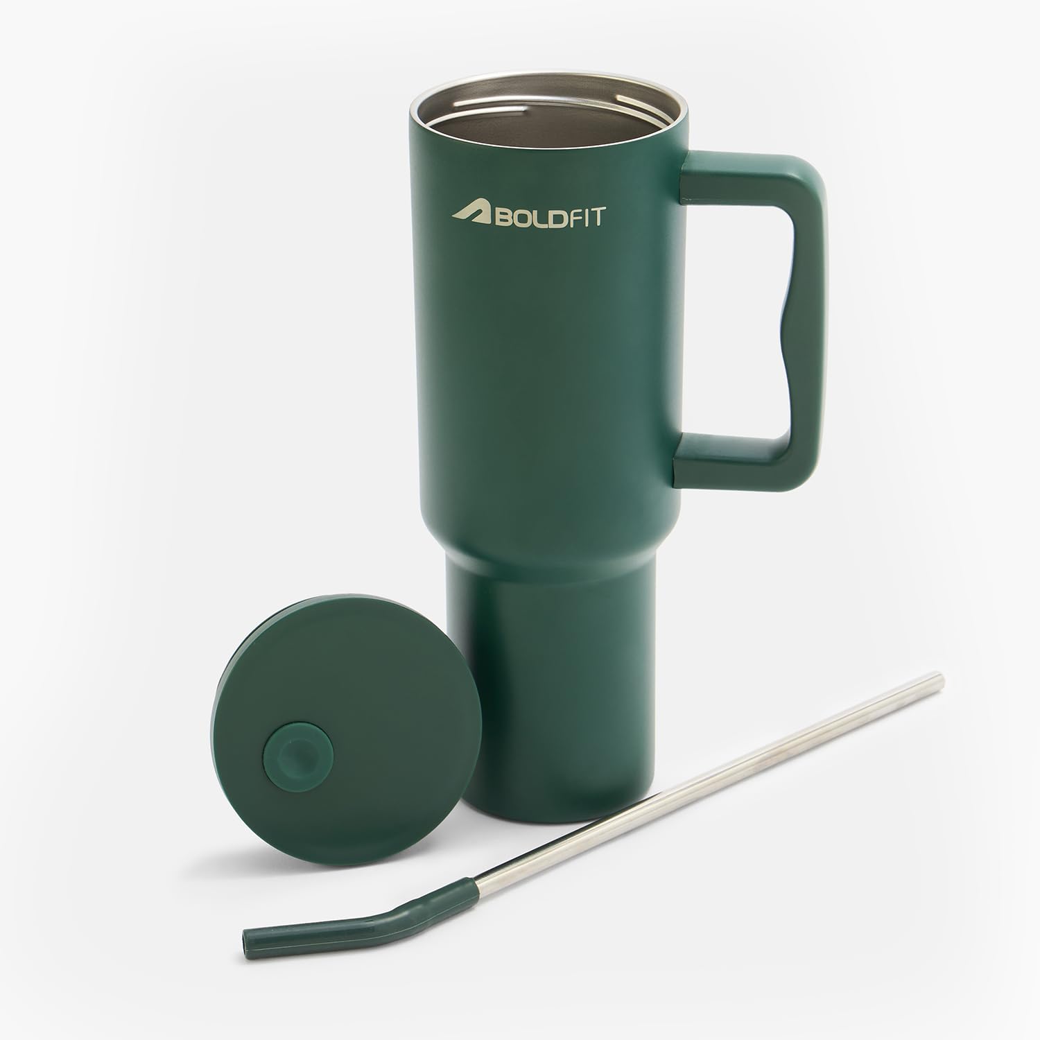 Boldfit Tumbler Bottle with Lid and Straw 1.2L Stainless Steel Water Tumbler | Leakproof Travel Mug with Handle & Reusable Straw Sipper with Cleaning Brush 1200ml