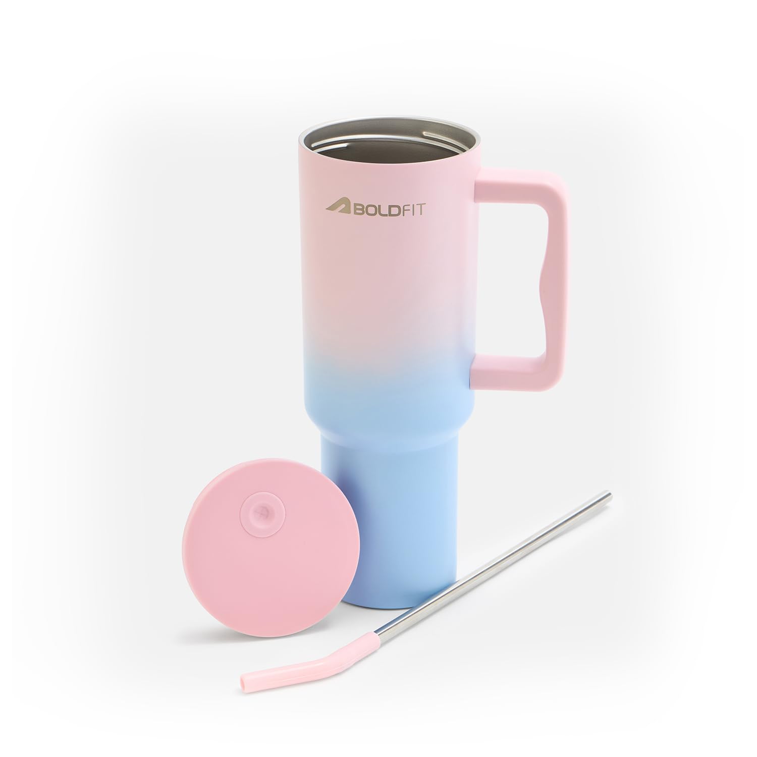 Boldfit Tumbler Bottle with Lid and Straw 1.2L Stainless Steel Water Tumbler | Leakproof Travel Mug with Handle & Reusable Straw Sipper with Cleaning Brush 1200ml