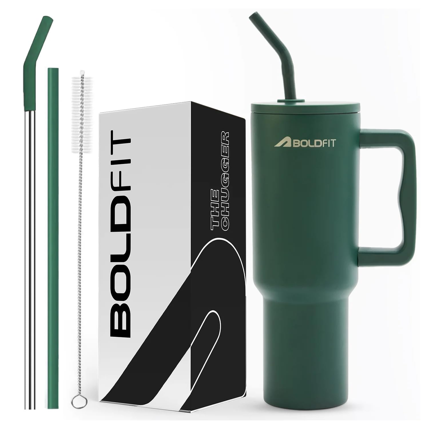 Boldfit Tumbler Bottle with Lid and Straw 1.2L Stainless Steel Water Tumbler | Leakproof Travel Mug with Handle & Reusable Straw Sipper with Cleaning Brush 1200ml