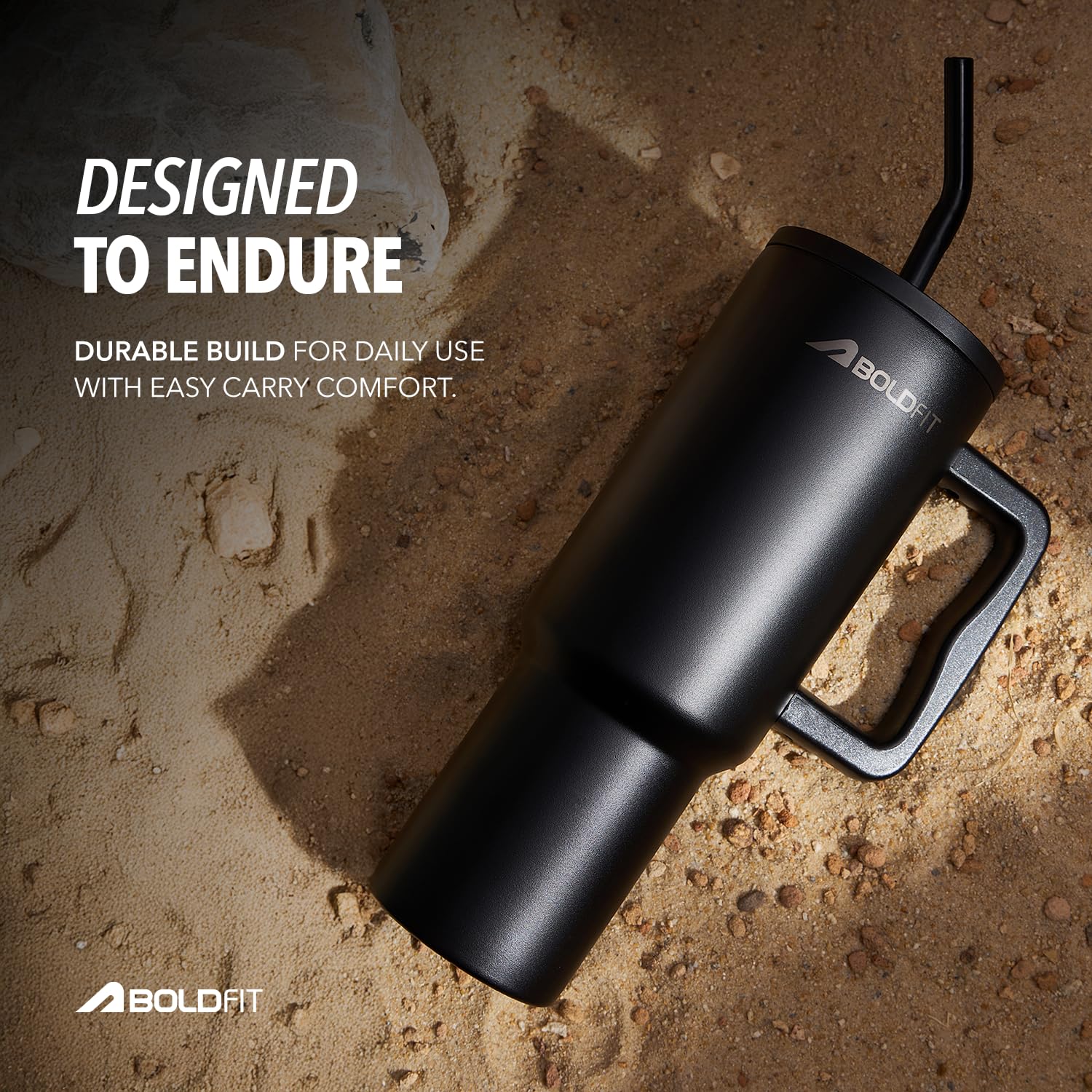 Boldfit Tumbler Bottle with Lid and Straw 1.2L Stainless Steel Water Tumbler | Leakproof Travel Mug with Handle & Reusable Straw Sipper with Cleaning Brush 1200ml